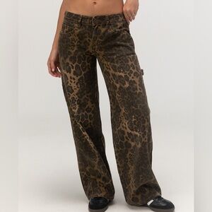 RSQ Womens Low Rise Leopard Baggy Carpenter Pants